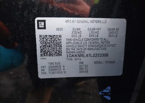 2020 GMC Acadia Fwd Sle from USA, damaged, VIN 1GKKNRL47LZ233309